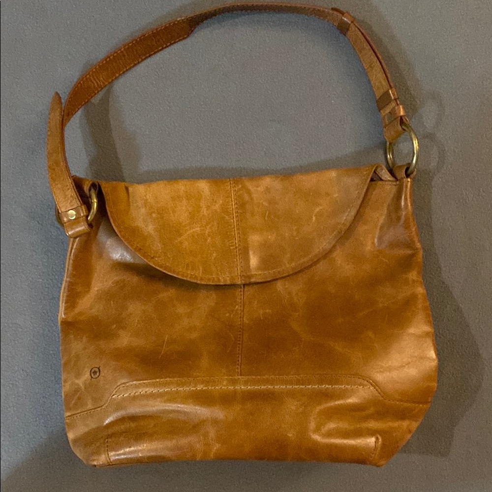 Born Tan Leather Shoulder Bag with Gold Accents